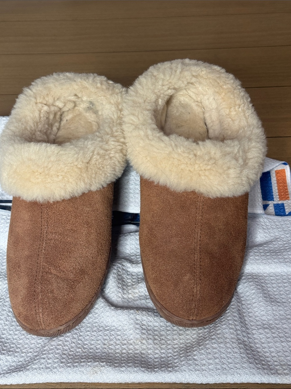 Staheekum Genuine Suede Sheepskin Fleece Lined Scuff Slippers Brown Women’s 10